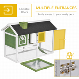 Pawhut Wooden Rabbit Hutch with Run, Ramp & Pull-Out Tray – Indoor & Outdoor Bunny Cage, Green