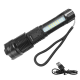 USB Rechargeable LED Flashlight with Adjustable Zoom and 7 Modes – Type-C Camping, Hiking and Work Torch