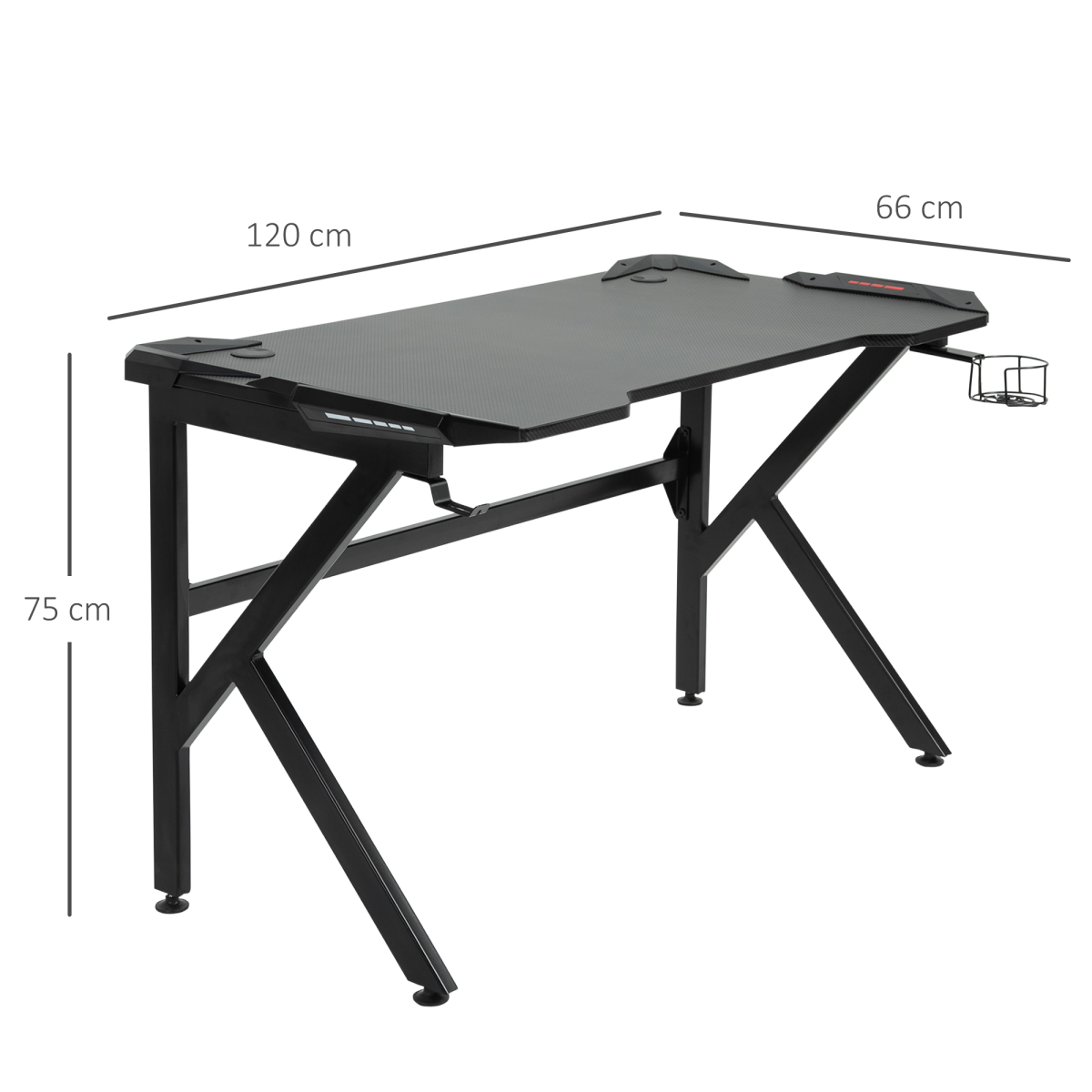 HOMCOM Gaming Desk with Steel K-Frame, Cup Holder, Headphone Hook and Cable Management – 120cm Racing PC Desk