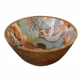 Artisan Furniture Solid Mango Wood Floral Bird Bowl Set of 2 – Handcrafted Decorative Bowls, Beige