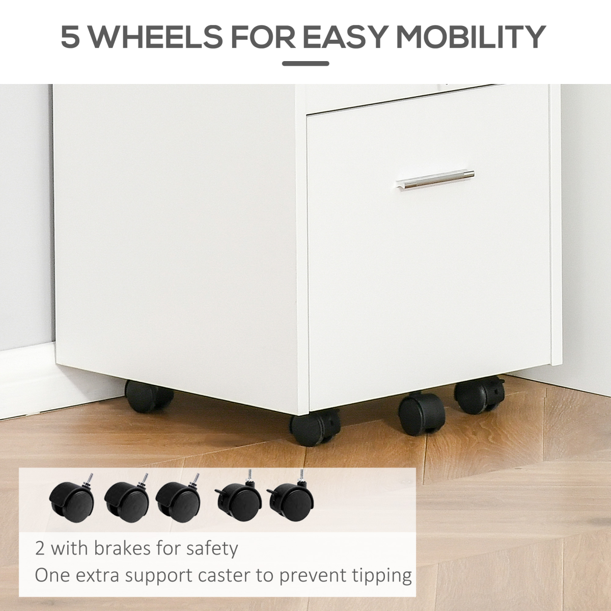 Vinsetto Mobile File Cabinet with Lockable Drawer, 5 Wheels & Open Shelf – Home Office Storage, White
