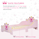 Princess Crown & Flower Wooden Toddler Bed with Safety Side Rails & Slats – Pink, Ages 3-6