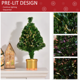 HOMCOM 2ft Pre-Lit Artificial Tabletop Christmas Tree with Fibre Optic & LED Lights – Multi-Colour, Green