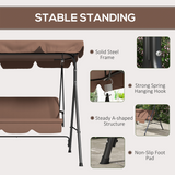 Outsunny 3-Person Outdoor Porch Swing Chair with Cushioned Seat and Adjustable Canopy – Garden Swing, Brown