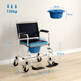 HOMCOM 3-in-1 Commode Shower Chair & Wheelchair with Footrest – Padded Bathroom Mobility Aid, Black