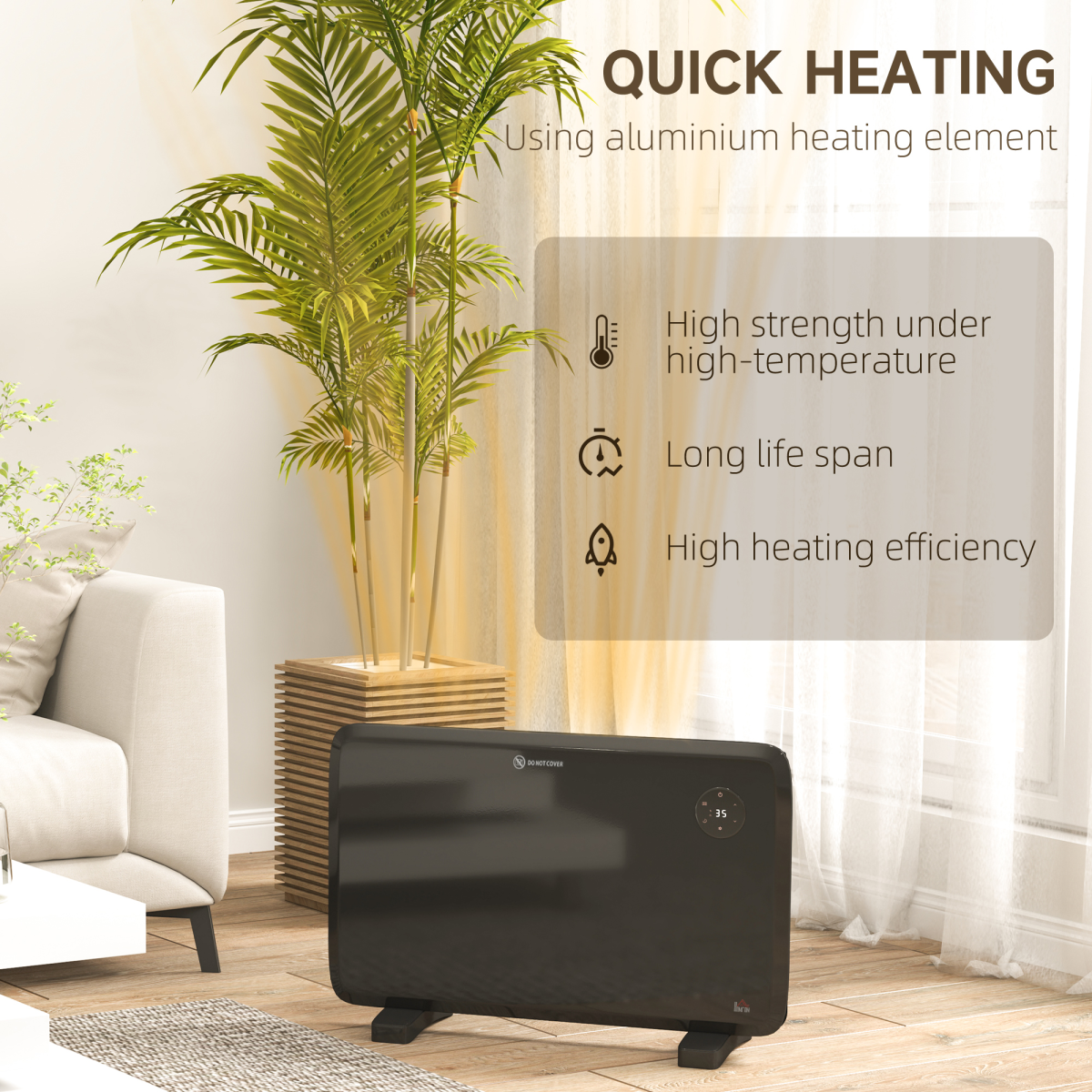 HOMCOM Quiet Electric Convector Heater with LED Display – Freestanding or Wall-Mountable, Black