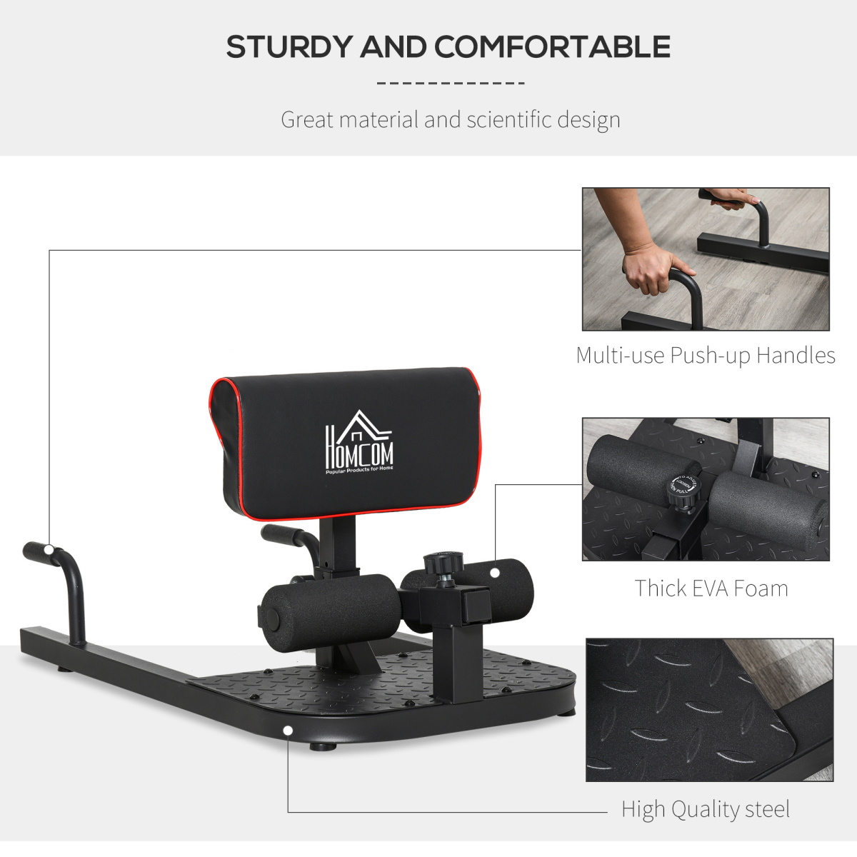 HOMCOM 3-in-1 Squat Machine for Sit-Ups, Push-Ups & Deep Squats with Steel Frame – Adjustable Home Gym Leg Trainer