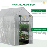Walk-in Greenhouse with 4 Wire Shelves & Zipped Roll-up Door – Steel Frame Grow House, White Cover & Green Frame