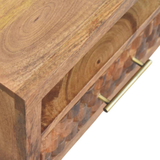 Artisan Furniture Solid Wood Arno Wall-Mounted Nightstand with Carved Drawer and Open Shelf – Golden Teak