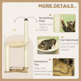 PawHut Cat Tree for Indoor Cats with Sisal Scratching Posts, Hammock & Toy Ball – Beige, 90cm