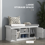 HOMCOM Shoe Storage Bench with Padded Cushion & 2 Cabinets – Hallway Seat, White