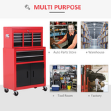 HOMCOM Portable Steel Tool Top Chest with Storage Drawers & Lift-Up Lid – Workshop Tool Storage, Red