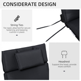 Outsunny Sun Lounger Cushion with Head Pillow and Side Ties – Indoor & Outdoor Reclining Relaxer Pad, Black