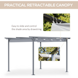 Outsunny 3.5x3.5m Retractable Metal Pergola Gazebo with Anti-UV Canopy & Steel Frame – Garden Patio Shade, Grey