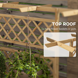 Outsunny Wooden Trellis Planter with Roof and Open Bottom – Raised Garden Bed for Climbing Plants, Natural