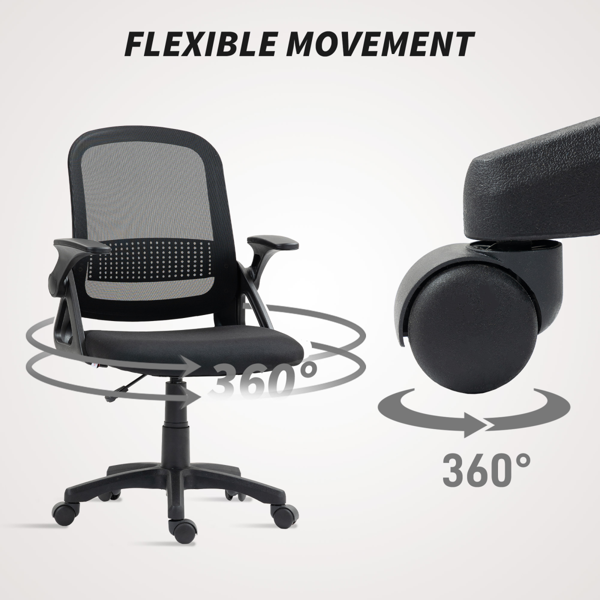 Breathable Mesh Office Chair with Flip-Up Arms & Curved Foam Back – Home Office Desk Chair, Black