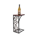 Leaf Pattern Iron Side Table with MDF Top – Compact Coffee & End Table for Small Spaces, Brown & Gold