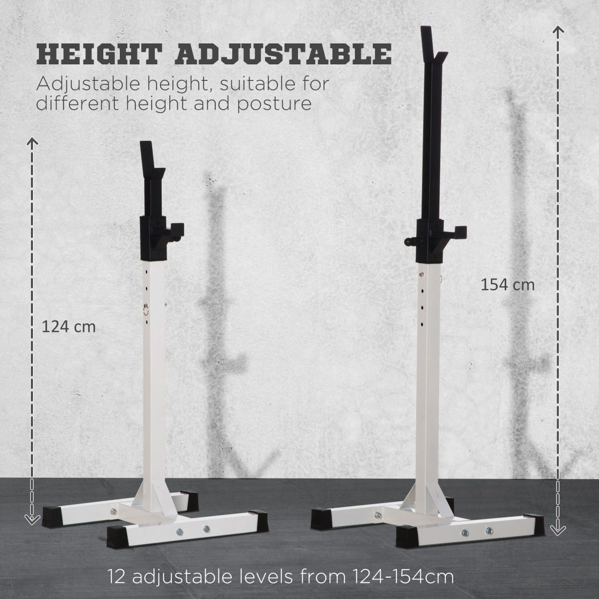 HOMCOM Heavy Duty Adjustable Squat Rack Barbell Stand, 12 Height Levels, 150kg Load – Home Gym Weight Rack