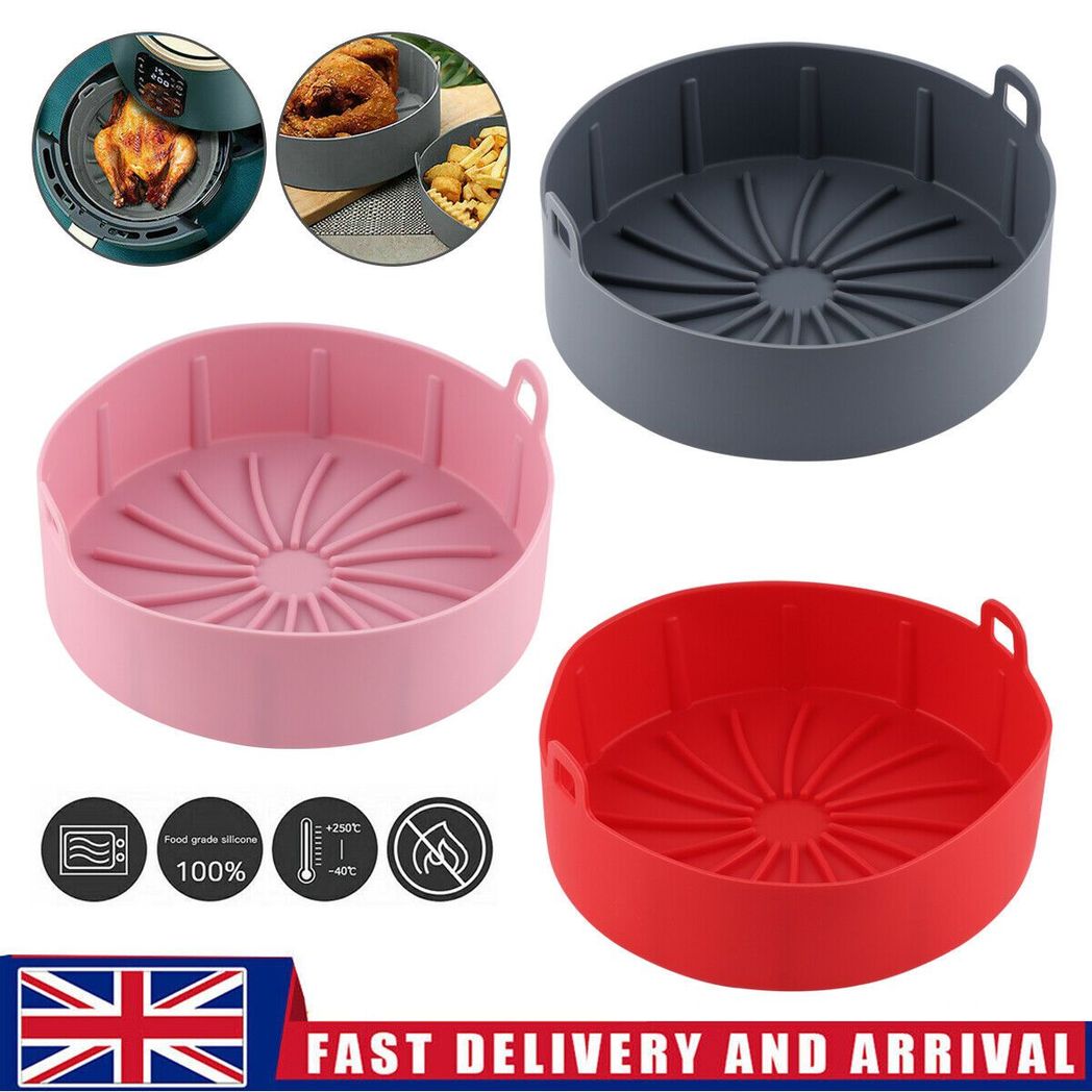 Reusable Silicone Air Fryer Liner Pot with Handles – Non-Stick, Heat Resistant Air Fryer Accessory, Black