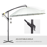 Outsunny 3m Offset Cantilever Parasol with Hand Crank, 18 Fibreglass Ribs & Cross Base – Garden Shade, Off-White