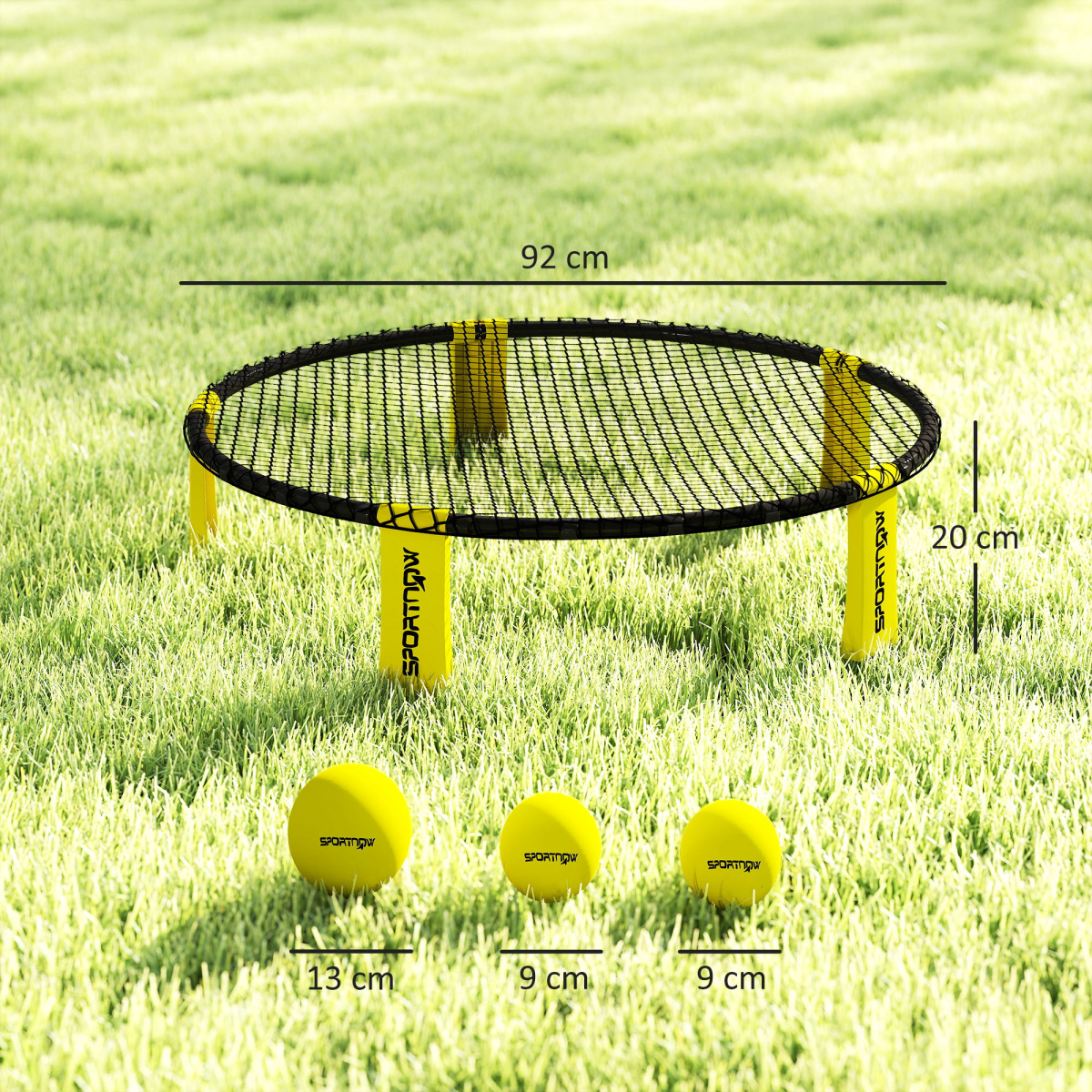 SPORTNOW Spike Ball Set with Net, 3 Balls, Pump & Carry Bag – Portable Mini Beach & Garden Game, Yellow/Black