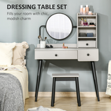 HOMCOM Dressing Table Set with 3 Drawers, Side Shelves, Mirror & Stool – Grey