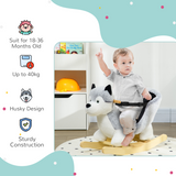 HOMCOM Husky-Shaped Baby Rocking Horse with Seatbelt and Sounds – Plush Rocker for Ages 18-36 Months