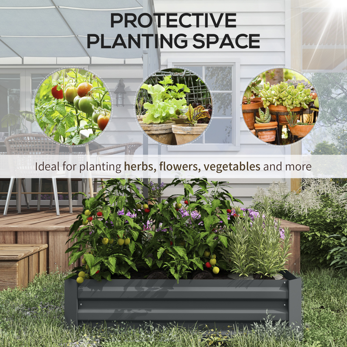 Outsunny Set of 2 Galvanised Steel Raised Garden Beds, 100 x 100cm Planter Boxes – Easy Setup, Dark Grey