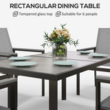 Outsunny 7-Piece Garden Dining Set with Tempered Glass Table and 6 Mesh Chairs – Patio Furniture, Grey