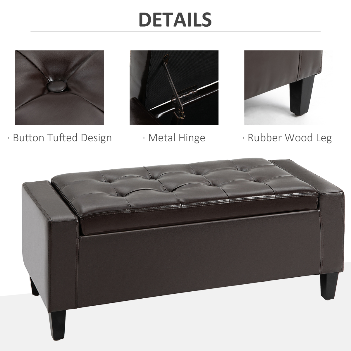 HOMCOM Tufted PU Leather Storage Ottoman Bench, 92cm – Blanket Box & Footstool for Bedroom and Hallway