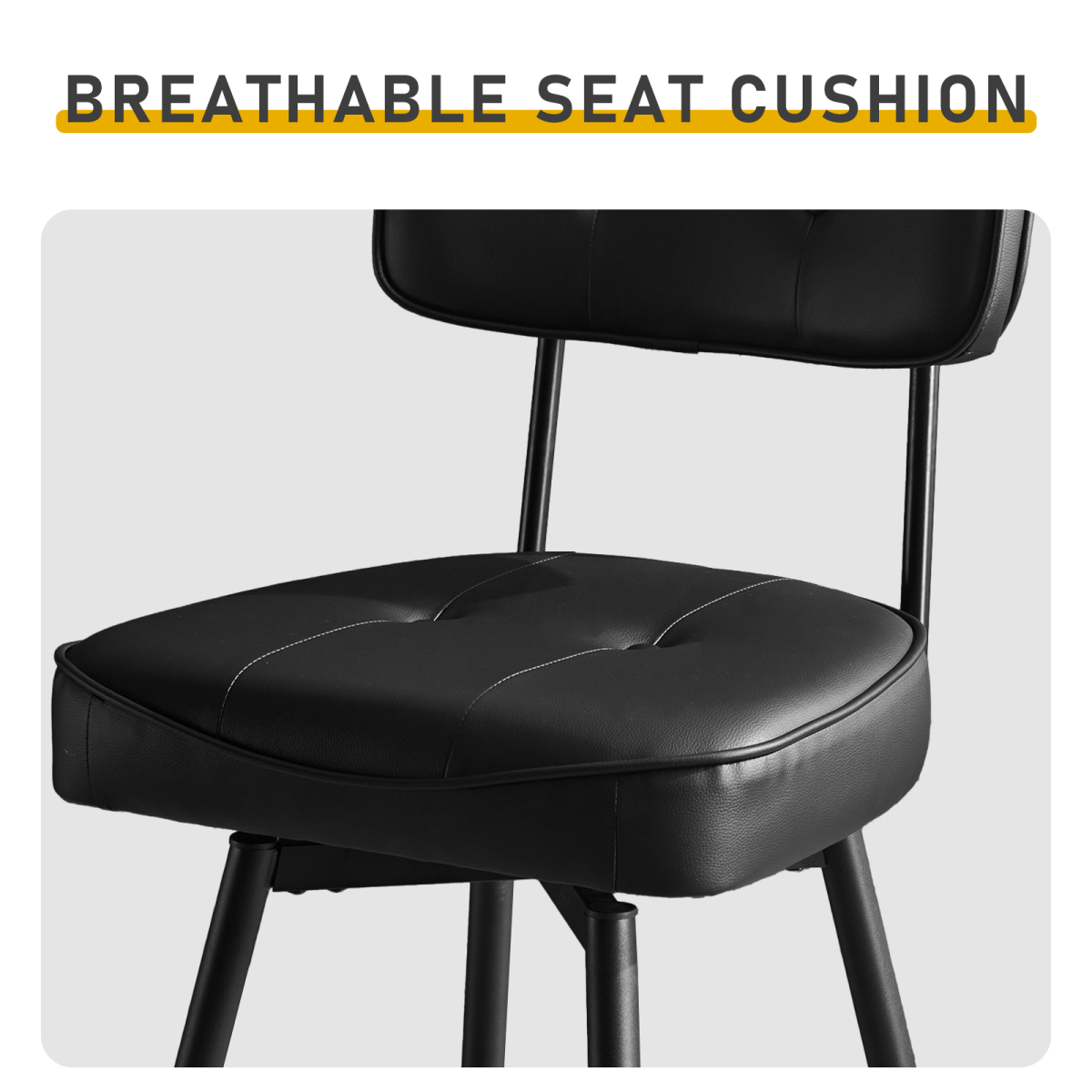 Set of 2 Black PU Leather Swivel Bar Stools with Button-Tufted Backrest & Footrest – Kitchen Island Seating