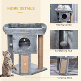 Pawhut Multilevel Cat Tree with Cat House, Jute Scratching Pad and Hanging Toy Ball – Plush Activity Centre, Grey