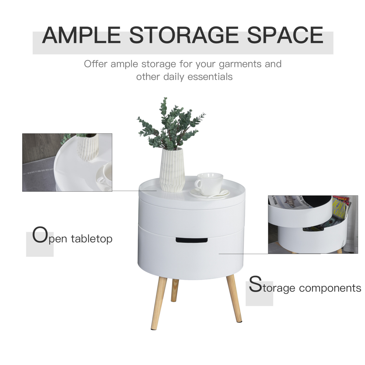 HOMCOM 3-Part Side Table with Detachable Top and Storage – Coffee Table, End Table & Nightstand, White