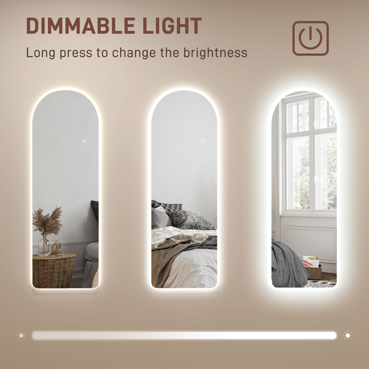 HOMCOM Arched LED Full Length Wall Mirror 120 x 40cm with Dimmable 3-Colour Lighting – Touch Control
