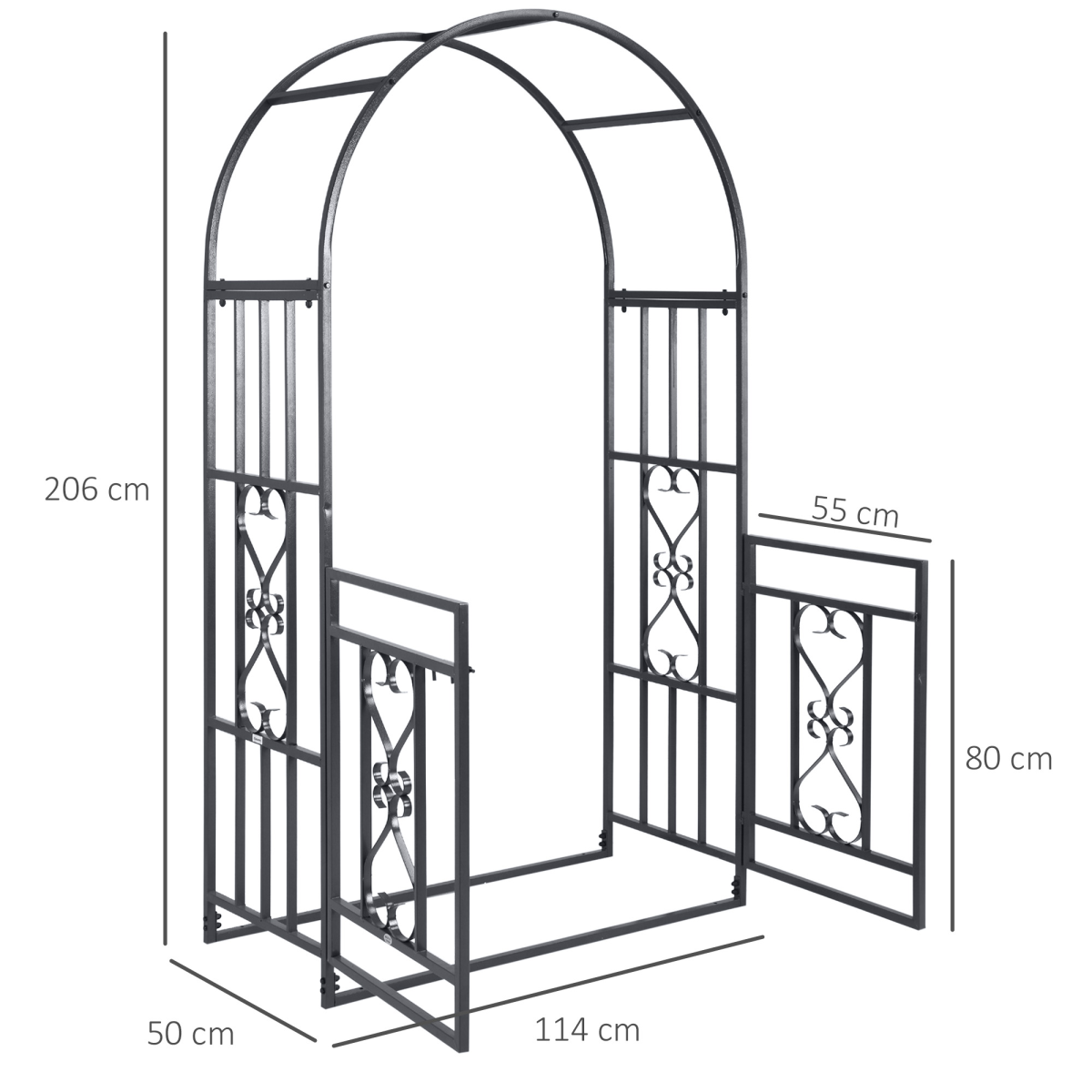 Outsunny Metal Garden Arch with Double Gate – Climbing Plant Arbour with Reinforced Frame, Dark Grey