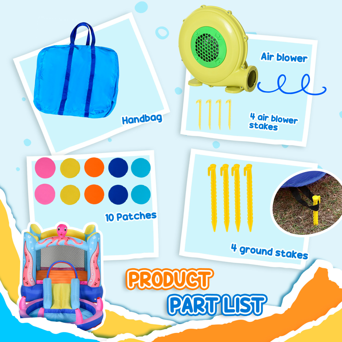 Outsunny Bouncy Castle with Slide, Water Pool, Trampoline & 5 Sprayers – Kids Garden Inflatable with Blower