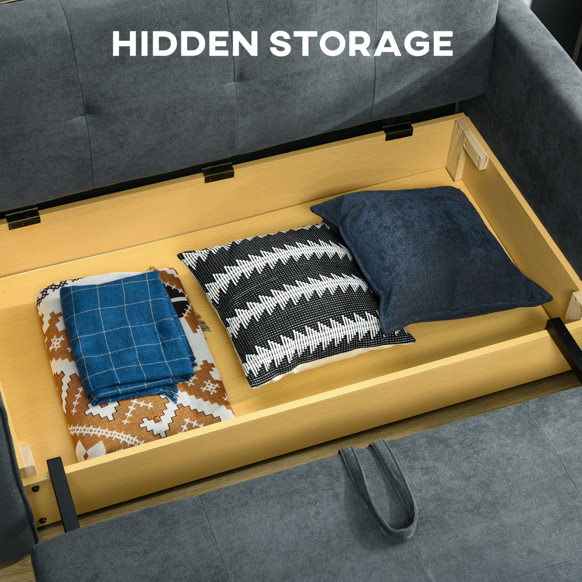 HOMCOM 2 Seater Sofa Bed with Hidden Storage & 2 Cushions – Convertible Loveseat for Guests & Small Homes