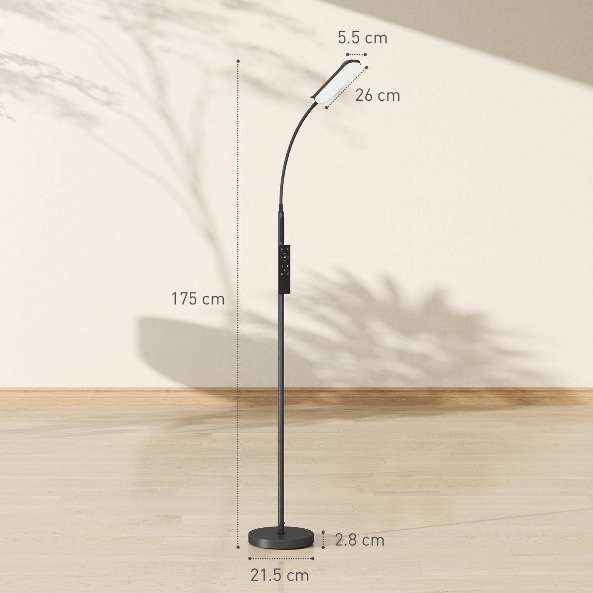 HOMCOM LED Floor Lamp for Living Room with Magnetic Remote Control, Black