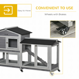 PawHut Wooden Rabbit Hutch, Guinea Pig Cage with Wheels, Slide-Out Tray & Ramp – Outdoor, Light Grey