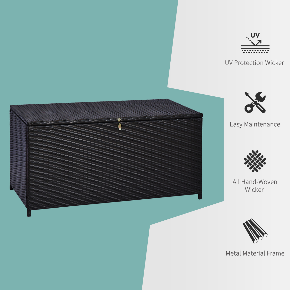 Outsunny Large Rattan Storage Box with Hydraulic Lift, 284L – Wicker Garden Chest, Outdoor Cabinet