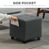 HOMCOM Small Square Footstool Ottoman with Padded Button-Tufted Seat and Side Pocket – Living Room, Grey