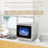 HOMCOM Worktop Dishwasher with 4 Place Settings & 6 Programs – Compact Countertop Design, Silver Tone
