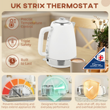 Kettle and 4-Slice Toaster Set, 1.7L 3000W Stainless Steel Kettle, White and Silver