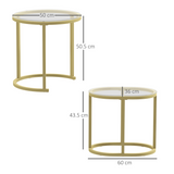 HOMCOM Glass Accent Table Set with Gold Tone Steel Frames – Round & Oblong Side Tables, Clear Tempered Glass