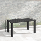 Outsunny Garden Dining Table for 6 with Parasol Hole, Slatted Steel Top, 150 x 90 cm – Outdoor Table, Black