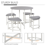 Modern Round Dining Table Set with 4 Upholstered Triangle Stools – Space-Saving, 90cm Diameter