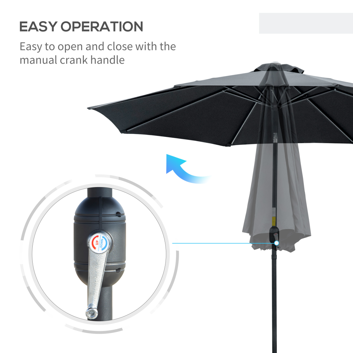 Outsunny 3m Patio Parasol with Push-Button Tilt & Crank Handle, Vented Canopy, Steel Frame – Black