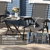 Outsunny 3 Piece Folding Garden Bistro Set with 2 Chairs, Table & Cup Holders – Texteline Seats, Black