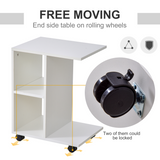 C-Shaped Mobile End Table with 2 Shelves & Wheels – Slide-Under Sofa Side Table, White