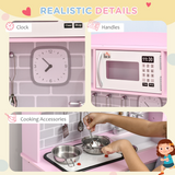 HOMCOM Kids Kitchen Play Set with Lights, Sounds, Microwave, Sink and Storage – Role Play Toy